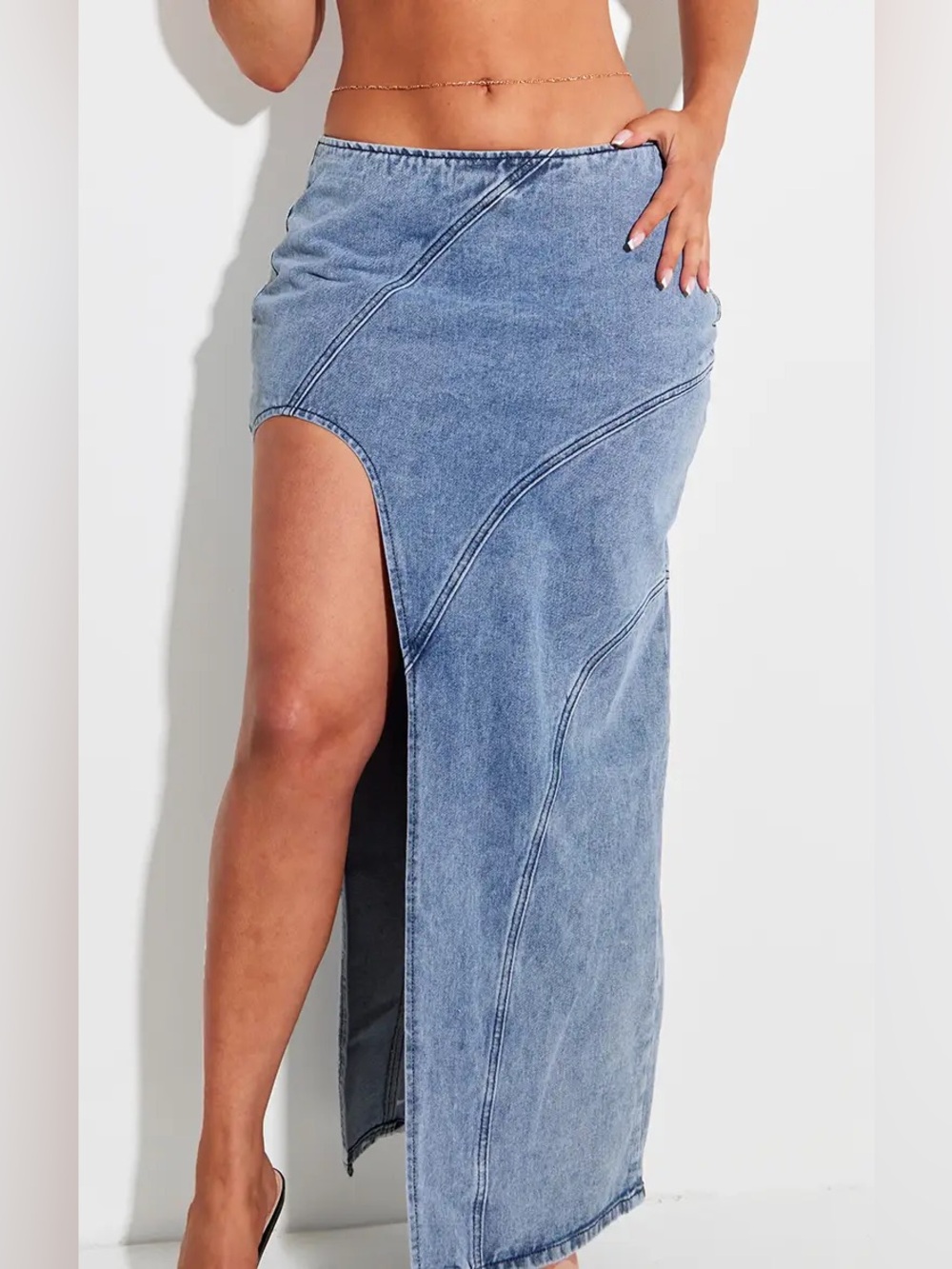 Pretty Little Thing Women's Denim Maxi Skirt - Light Blue